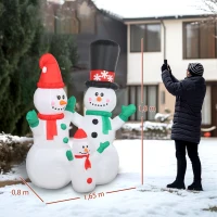 Outsunny Opblaasbare Sneeuwmanfamilie, 1,8 m Kerstdecoratie met LED-verlichting voor Binnen en Buiten(m-3)