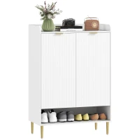 HOMCOM Meuble à chaussures gain de place pour 24 paires avec 2 portes, 3 étagères extractibles et étagère inférieure, Blanc(m-1)