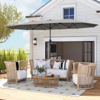 Outsunny Dubbelzijdige parasol 436 x 260 cm, UV-bescherming Stalen Parasol met Handzwengel, Ovaal Donkergrijs(m-7)