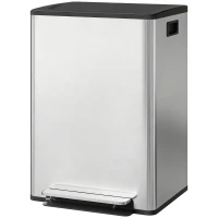 HOMCOM Pedalmülleimer mit 2 x 30L Fächern, gedämpfter Deckel und herausnehmbare Behälter, Edelstahl, Silber(m-6)