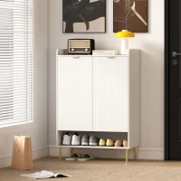 HOMCOM Zapatero salvaespacio para 24 Pares de Zapatos con 2 Puertas, 3 Estantes Extraíbles y Balda Inferior, Blanco(m-5)