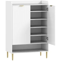 HOMCOM Meuble à chaussures gain de place pour 24 paires avec 2 portes, 3 étagères extractibles et étagère inférieure, Blanc(m-7)