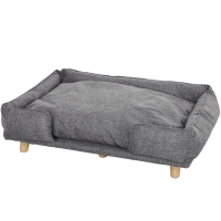 PawHut Canapé pour chien, sofa pour animal, lit pour animal, rembourrage amovible et lavable, Naturel+ Gris foncé