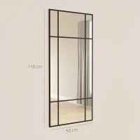HOMCOM Window-Style Wall Mirror with Vertical and Horizontal Mounting, 110x50cm, Black(m-3)