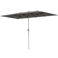 Outsunny Dubbelzijdige Parasol, 451 x 264 cm Zonnescherm met Zwengelsysteem, 12 Metalen Ribben, Aluminium Mast, Donkergrijs(m-14)