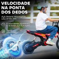 AIYAPLAY Mota Elétrica para Crianças 24V com Motor 250W Velocidade de 6-16km/h Rodas de 30,5 cm para Crianças de 8-12 Anos Vermelho(m-4)
