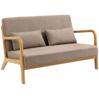 HOMCOM 2-zitsbank, kleine bank, retro-design, 2 kussens, rubberhout, bruin + naturel(m-11)