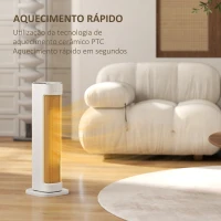 HOMCOM Aquecedor Elétrico de Baixo Consumo 2000W com 3 Modos Termostato Regulável Proteção contra Sobreaquecimento 21x19,7x61 cm Branco(m-4)