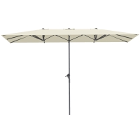 Outsunny Dubbelzijdige Parasol, 451 x 264 cm Zonnescherm met Kruksysteem, 12 Metalen Baleinen, Aluminiummast, Crèmewit