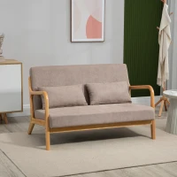 HOMCOM 2-zitsbank, kleine bank, retro-design, 2 kussens, rubberhout, bruin + naturel(m-10)