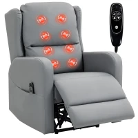 HOMCOM Massagestoel met rugleuningfunctie, kunstleer, elektrisch verstelbaar, voetsteun, zijvak, stalen frame, grijs(m-12)