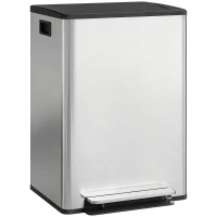 HOMCOM Pedalmülleimer mit 2 x 30L Fächern, gedämpfter Deckel und herausnehmbare Behälter, Edelstahl, Silber(m-1)