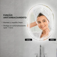 kleankin Espelho Casa de Banho com Iluminação 70x50 cm Espelho de Parede com 3 Cores de Luz Brilho Ajustável Função Anti-Embaciamento Função Memória(m-6)