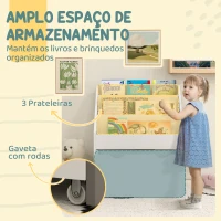 AIYAPLAY Estante de Brinquedos com 3 Compartimentos Gaveta com Rodas para Quarto Sala de Jogos 62,5x30x70 cm Branco(m-4)
