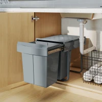 HOMCOM Poubelle sous évier 2 Conteneurs de recyclage extractibles 2 x 20 L Glissement doux Gris(m-5)