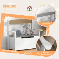 AIYAPLAY Baú de Brinquedos Infantil Banco de Armazenamento para Crianças com Encosto e Tampa Amortecida 68,5x34x58 cm Cinza e Branco(m-5)