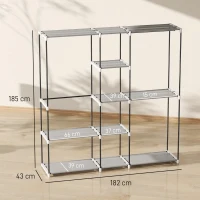 HOMCOM Clothing Wardrobe 182x43x185 cm Open Wardrobe with 8 Fabric Shelves Hanging Bars Metal Frame Light Gray(m-3)