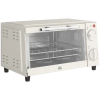 HOMCOM Mini Oven, 9L Countertop Electric Grill, Toaster Oven with Adjustable Temperature, Timer, Dishwasher Safe Baking Tray and Wire Rack, 750W, Cream(m-1)