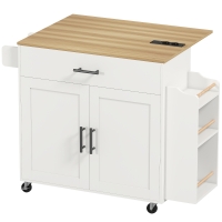 HOMCOM Isla de cocina, carrito de cocina con ruedas, con encimera abatible, cajón, repisa, 120 x 68 x 85 cm, Blanco