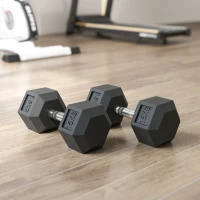 HOMCOM Conjunto de 2 Halteres Hexagonais de 15 kg (30 kg Total) com Pega Metálica Anti-Deslizante Preto e Prateado(m-9)