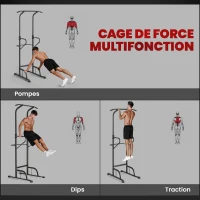 HOMCOM Station de musculation multifonctions barre de traction chaise romaine hauteur réglable acier noir rouge(m-4)
