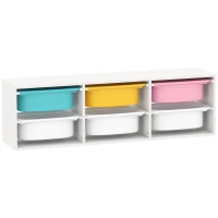 AIYAPLAY 2-Tier Kids Storage Unit, Toy Storage Shelf with 6 Removable Bins, 97x21x29cm, White(m-1)