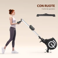 HOMCOM Vogatore Magnetico Pieghevole per Allenamento a Casa, Volano Regolabile su 8 Livelli e Monitor LCD, 185x58x57cm, Nero(m-8)