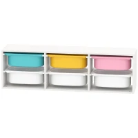 AIYAPLAY 2-Tier Kids Storage Unit, Toy Storage Shelf with 6 Removable Bins, 97x21x29cm, White(m-7)