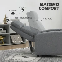 HOMCOM Poltrona Reclinabile 155° max in Tessuto Effetto Lino Grigio con Poggiapiedi, 67x87x98 cm(m-4)