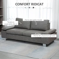 HOMCOM Canapea moderna dubla de lux cu 2 locuri, canapea tapitata cu brate reglabile pentru camera de zi, birou, gri(m-4)