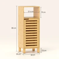 HOMCOM Mobile bagno, ripiano aperto, armadio, legno di bambù, porta a lamelle, marrone chiaro(m-3)