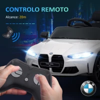 AIYAPLAY Carro Elétrico para Crianças BMW M4 12V com Controlo Remoto Faróis Buzina Música e Velocidade 3-5 km/h 108x69,5x51 cm Branco(m-8)