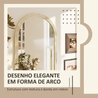HOMCOM Espelho de Parede Arqueado Espelho de Casa de Banho 60x90 cm com Moldura de Imitação de Pedra Bege(m-4)