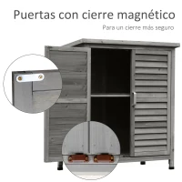 Outsunny Armario para Terraza de Madera con 2 Estantes Interiores 2 puertas y Techo Inclinado para Exterior Terreza 87x46,5x96,5 cm Gris(m-6)