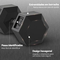HOMCOM Conjunto de 2 Halteres Hexagonais de 15 kg (30 kg Total) com Pega Metálica Anti-Deslizante Preto e Prateado(m-4)