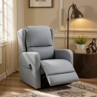 HOMCOM Fotel masujący z funkcją odchylania oparcia, ekoskóra, elektrycznie regulowany, podnóżek, kieszeń boczna, rama stalowa, szary(m-9)