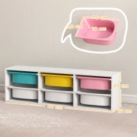 AIYAPLAY Aufbewahrungsregal für Kinder, 2-stufig, Aufbewahrungsregal für Spielzeug mit 6 herausnehmbaren Boxen, 97x21x29cm, weiß(m-3)