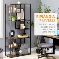 HOMCOM Mobile Libreria a 7 Livelli in Legno e Acciaio Stile Industriale, 83x34x180 cm, Marrone(m-5)