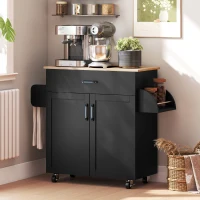 HOMCOM Küchenwagen mit viel Stauraum Schublade Schrank 2 Türen mit höhenverstellbarem Regal 105 x 36 x 85 cm schwarz(m-4)