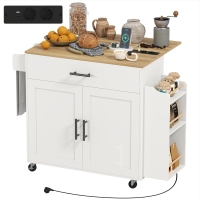 HOMCOM Îlot de cuisine, desserte à roulettes, avec plan de travail rabattable, tiroir, étagère, 120 x 68 x 85 cm, Blanc