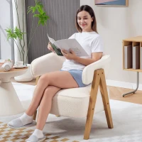 HOMCOM Bouclé fabric lounge chair, padded armchair, wide seat, ergonomic backrest, 70 x 64 x 71 cm, white(m-4)