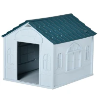 PawHut Casa para Cães 65x75,7x63 cm Casa para Cães com Janelas e Teto com Telhas de Imitação para Cães Médios Azul e Branco(m-11)
