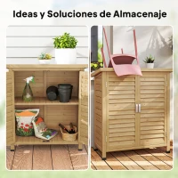 Outsunny Armario para Terraza de Madera con 2 Estantes Interiores 2 puertas de Buena Ventilación y Techo Inclinado para Exterior 87x46,5x96,5 cm Madera Natural(m-8)