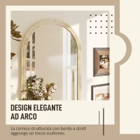 HOMCOM Specchio da Parete ad Arco con Bordo Scanalato e Ganci, in Vetro e Polistirene, 60x2x90 cm, Beige(m-4)