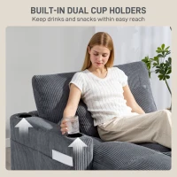 HOMCOM Canapé-lit avec coussin, mousse, convertible en lit, porte-gobelet, gris(m-5)