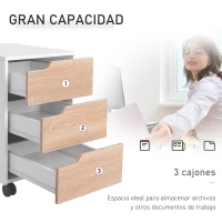 HOMCOM Cajonera de Oficina con Ruedas Mueble Archivador con 3 Cajones Cajonera para Escritorio Estudio 40x50x57,5 cm Roble y Blanco(m-4)