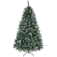 HOMCOM Albero di Natale Innevato Alto 180 cm con 910 Rami e Pigne, Base in Metallo Pieghevole, Verde