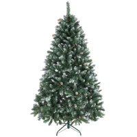 HOMCOM Albero di Natale Innevato Alto 180 cm con 910 Rami e Pigne, Base in Metallo Pieghevole, Verde(m-1)