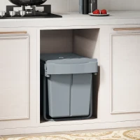 HOMCOM Poubelle sous évier 2 Conteneurs de recyclage extractibles 2 x 20 L Glissement doux Gris(m-4)