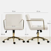 HOMCOM Sedia da ufficio con base in metallo e ruote, rivestimento in tessuto effetto velluto, Bianco crema(m-3)